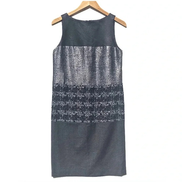 Tory Burch Dresses & Skirts - TORY BURCH Women’s Black and Silver Metallic Mixed Media Sleeveless Sheath Dress